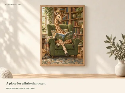 Library Giraffe shown in a frame; frame not included