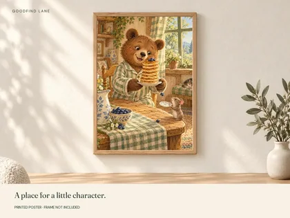 Pancake Bear shown in a frame; frame not included