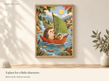 Hedgehog on an Adventure shown in a frame; frame not included