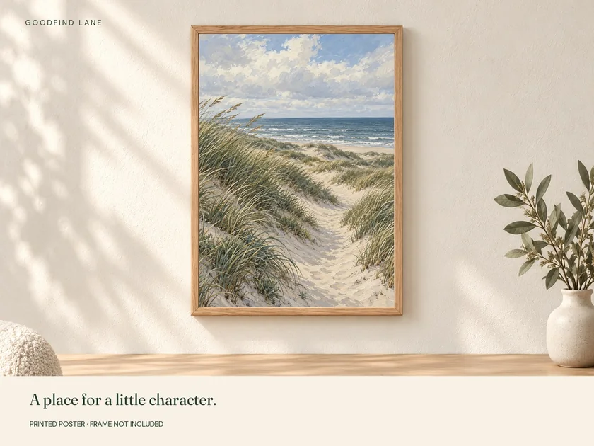 Northern Quiet print in a wooden frame on a wall; frame not included