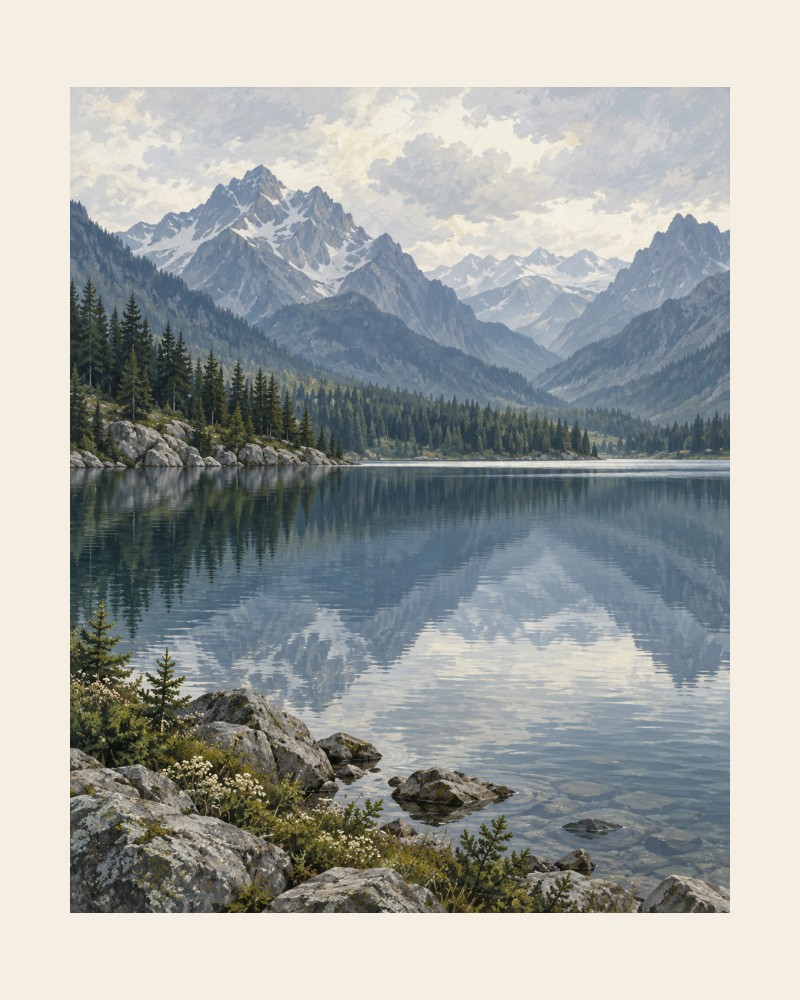 Original unframed print layout for digital art alpine stillness