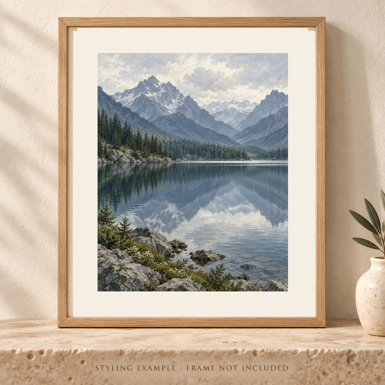 Alpine Stillness in a close framed styling mockup; frame not included