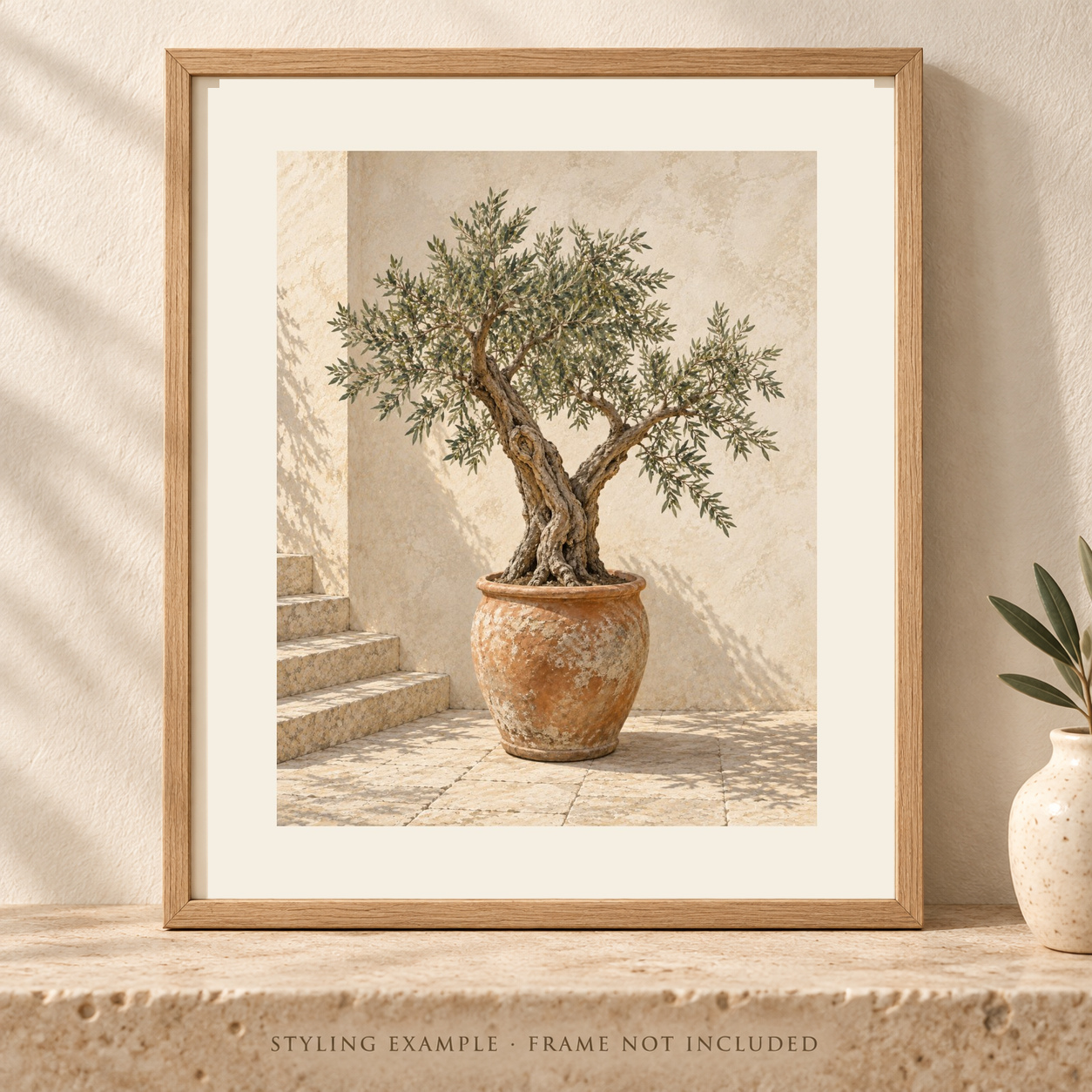 Olive Terrace in a close framed styling mockup; frame not included