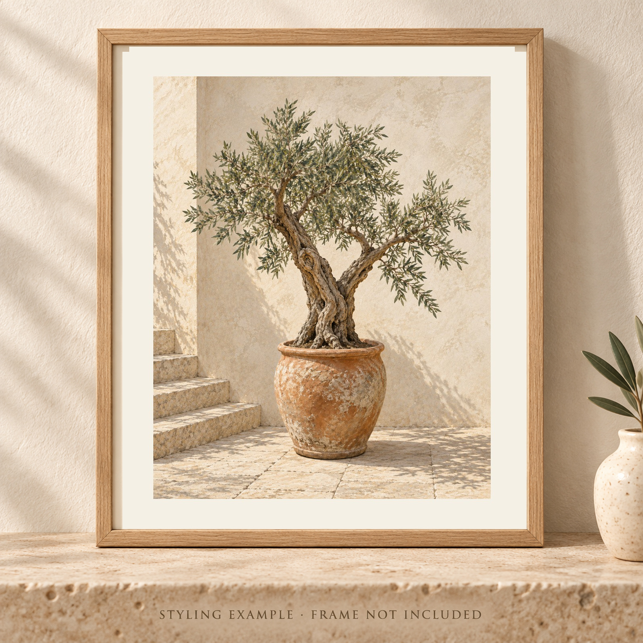 Olive Terrace in a close framed styling mockup; frame not included