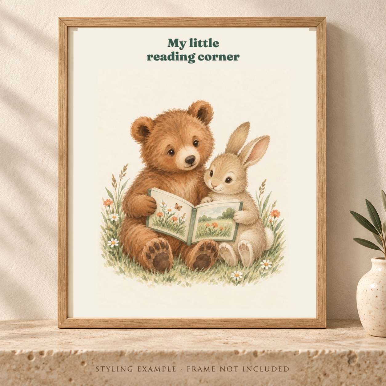 My Little Reading Corner print in a close framed styling mockup; frame not included