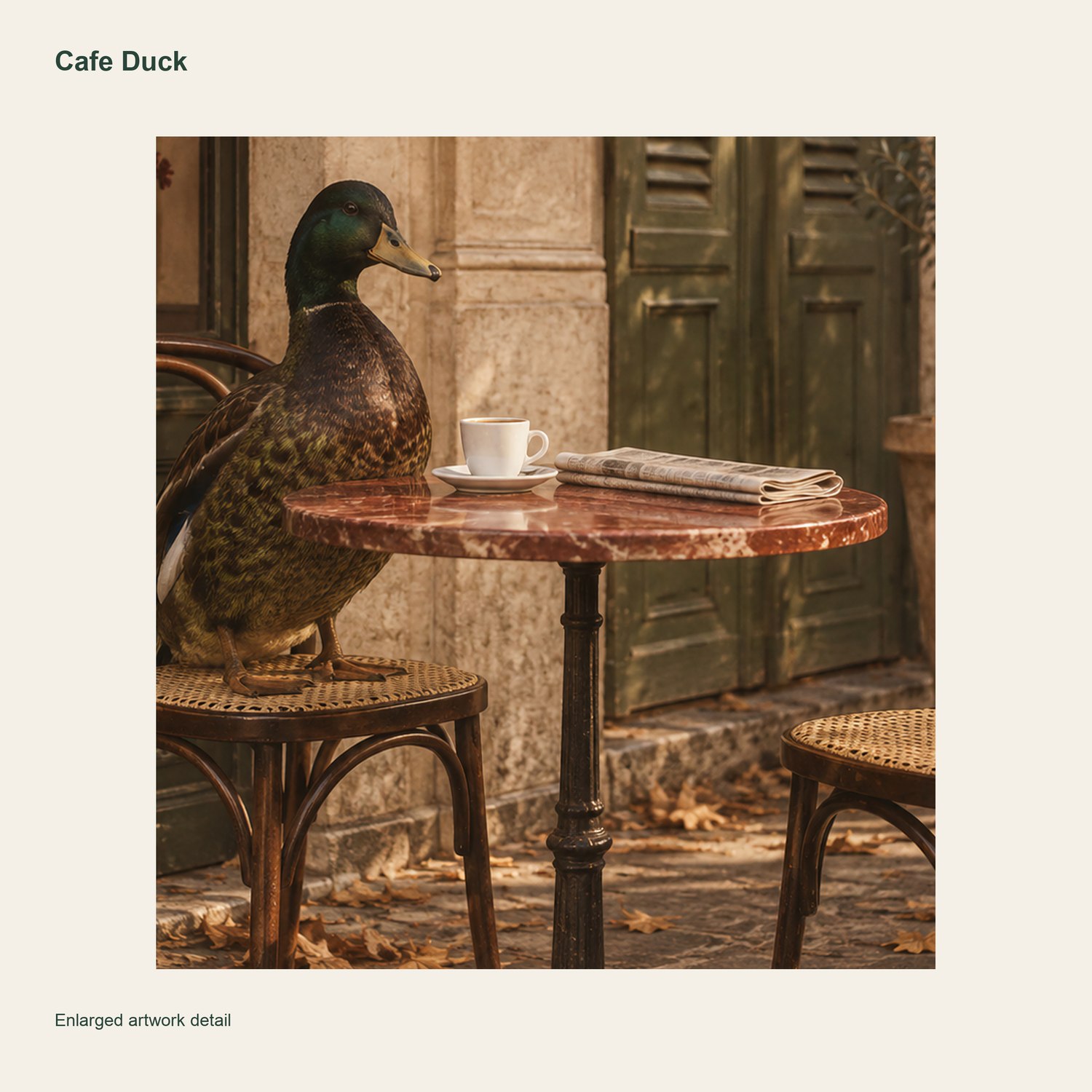 Cafe Duck — artwork detail and printed signature