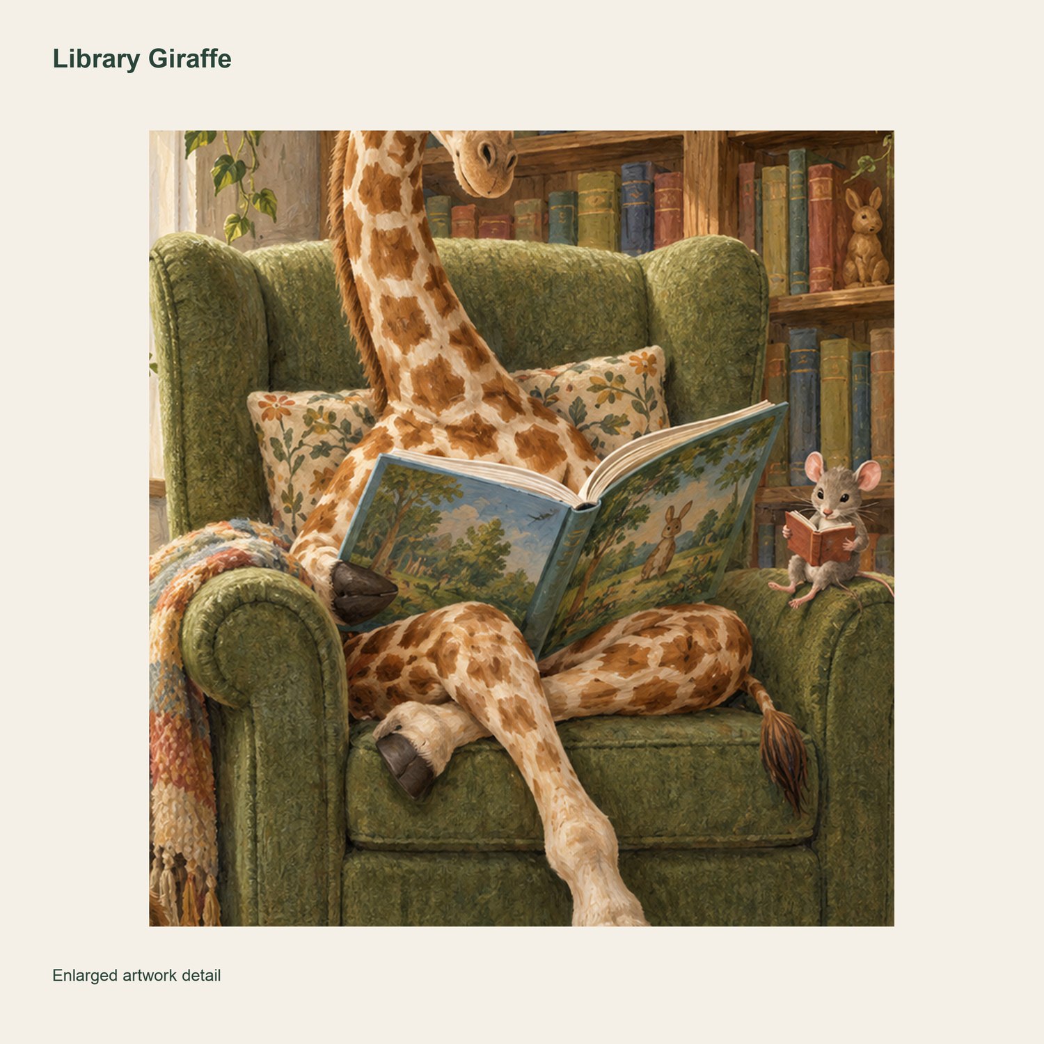 Library Giraffe — artwork detail and printed signature