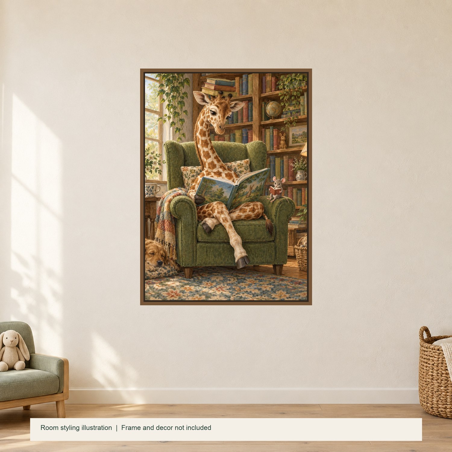 Library Giraffe — illustrative room styling; frame not included