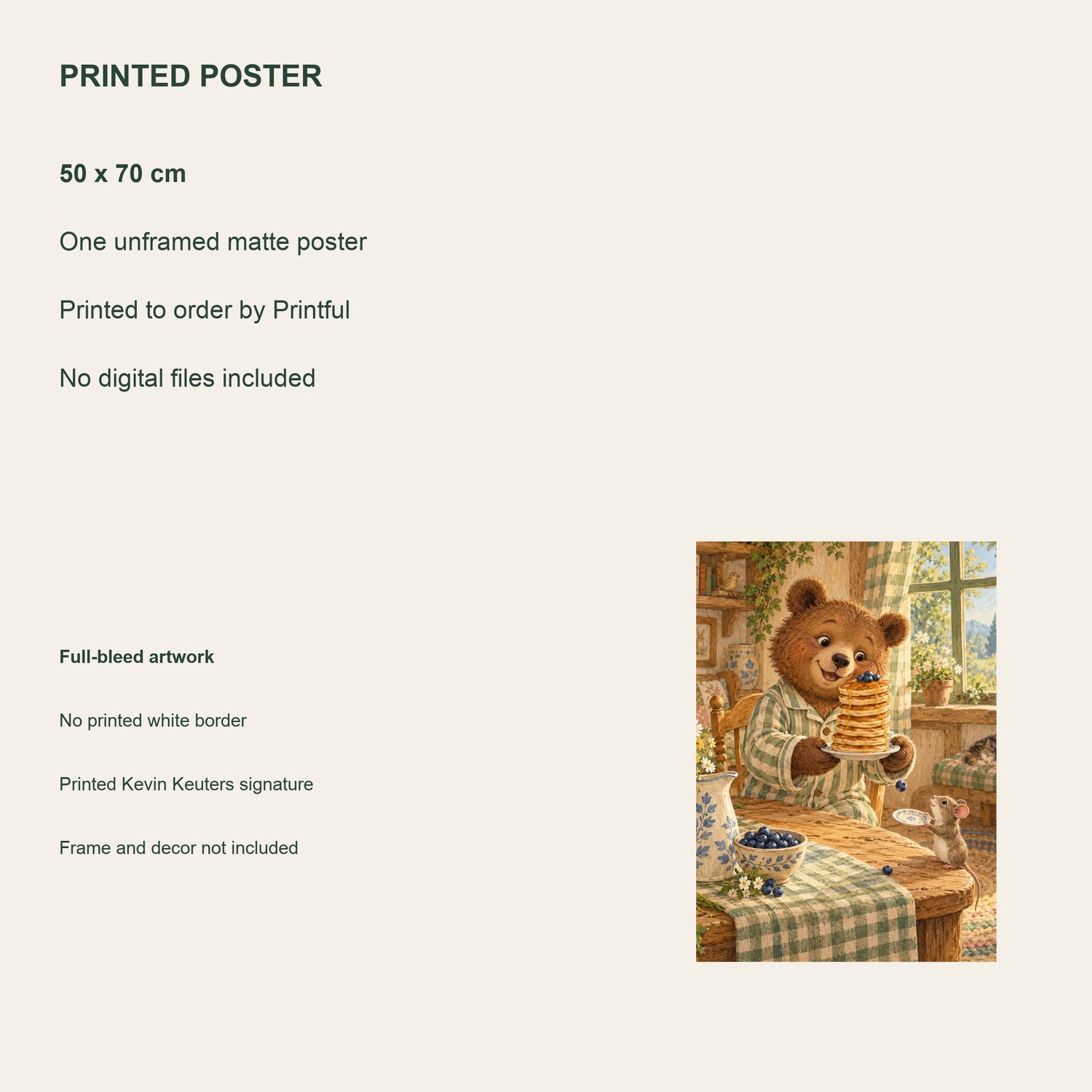 Pancake Bear — printed poster details, 50 × 70 cm, unframed
