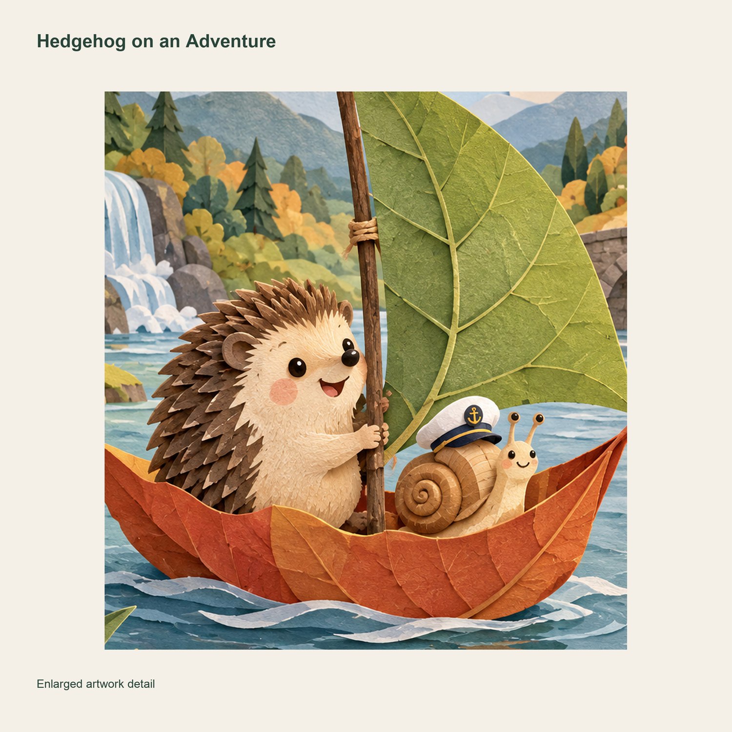Hedgehog on an Adventure — artwork detail and printed signature