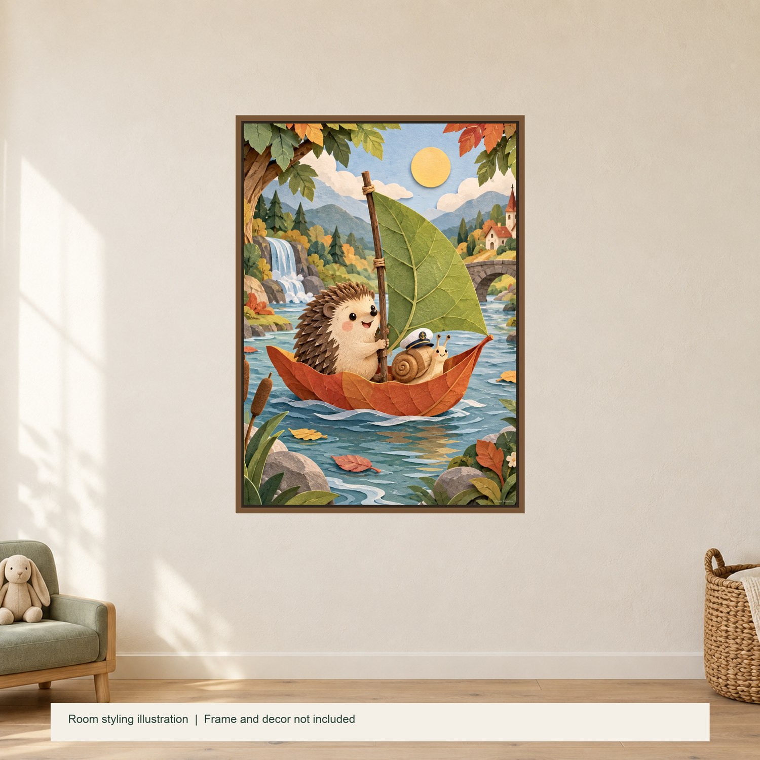 Hedgehog on an Adventure — illustrative room styling; frame not included