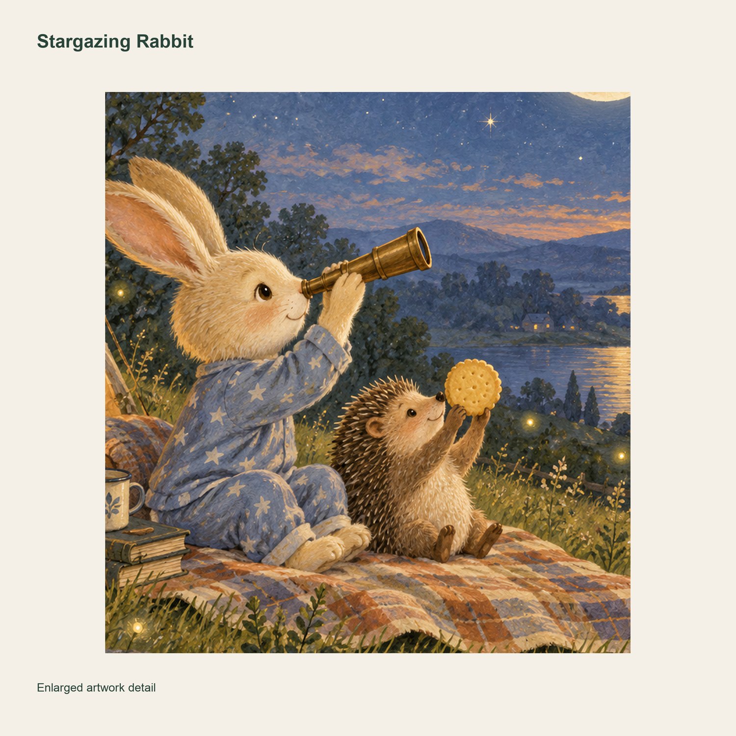 Stargazing Rabbit — artwork detail and printed signature