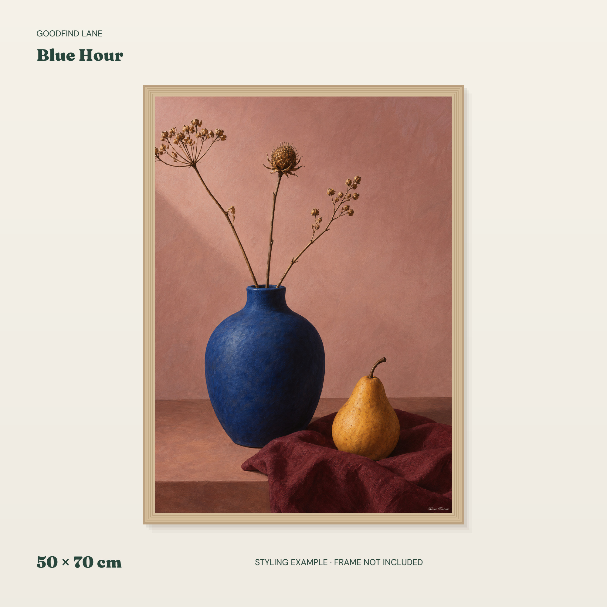 Blue Hour — borderless 50 × 70 cm layout in a frame styling example