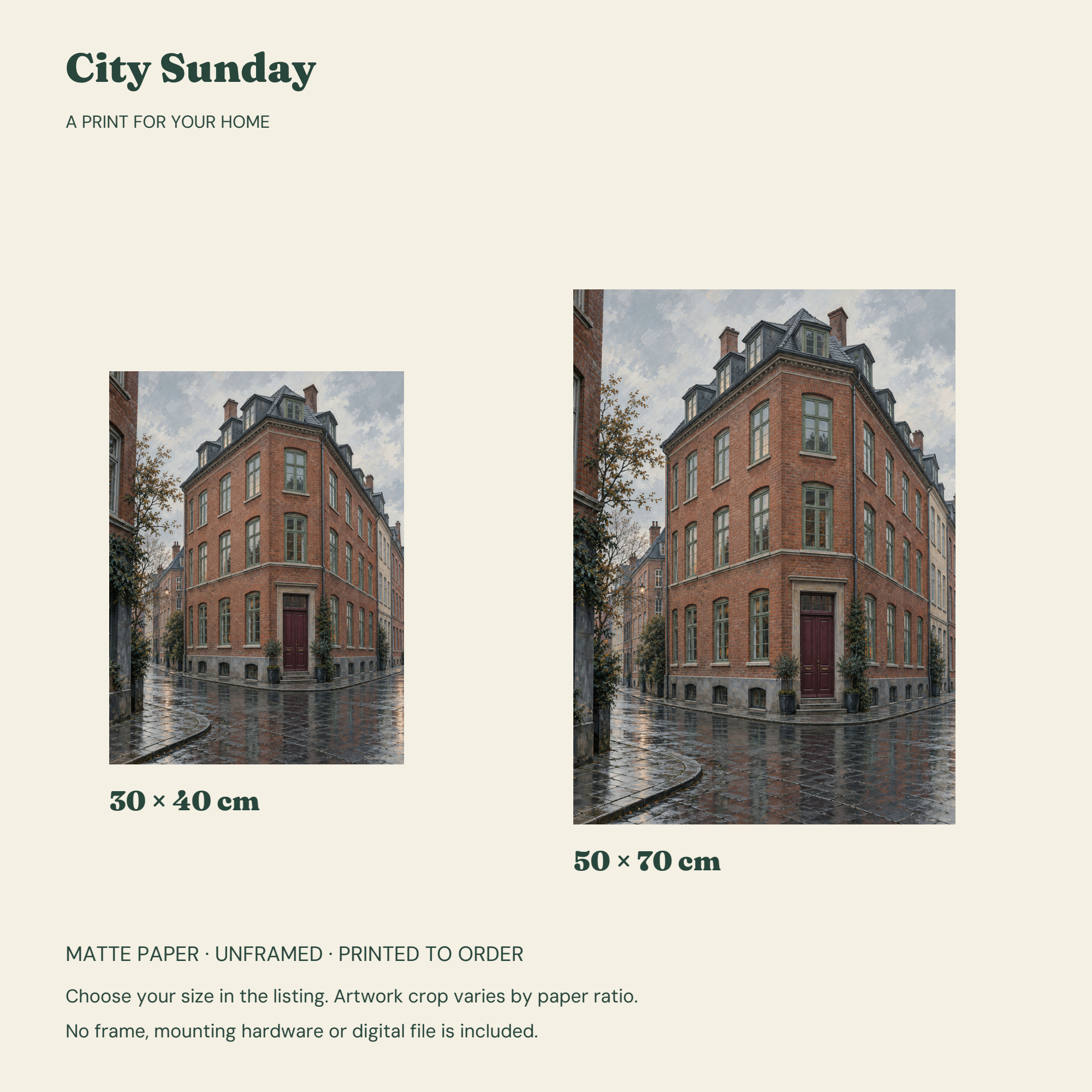 City Sunday — 30 × 40 cm or 50 × 70 cm layouts without frames