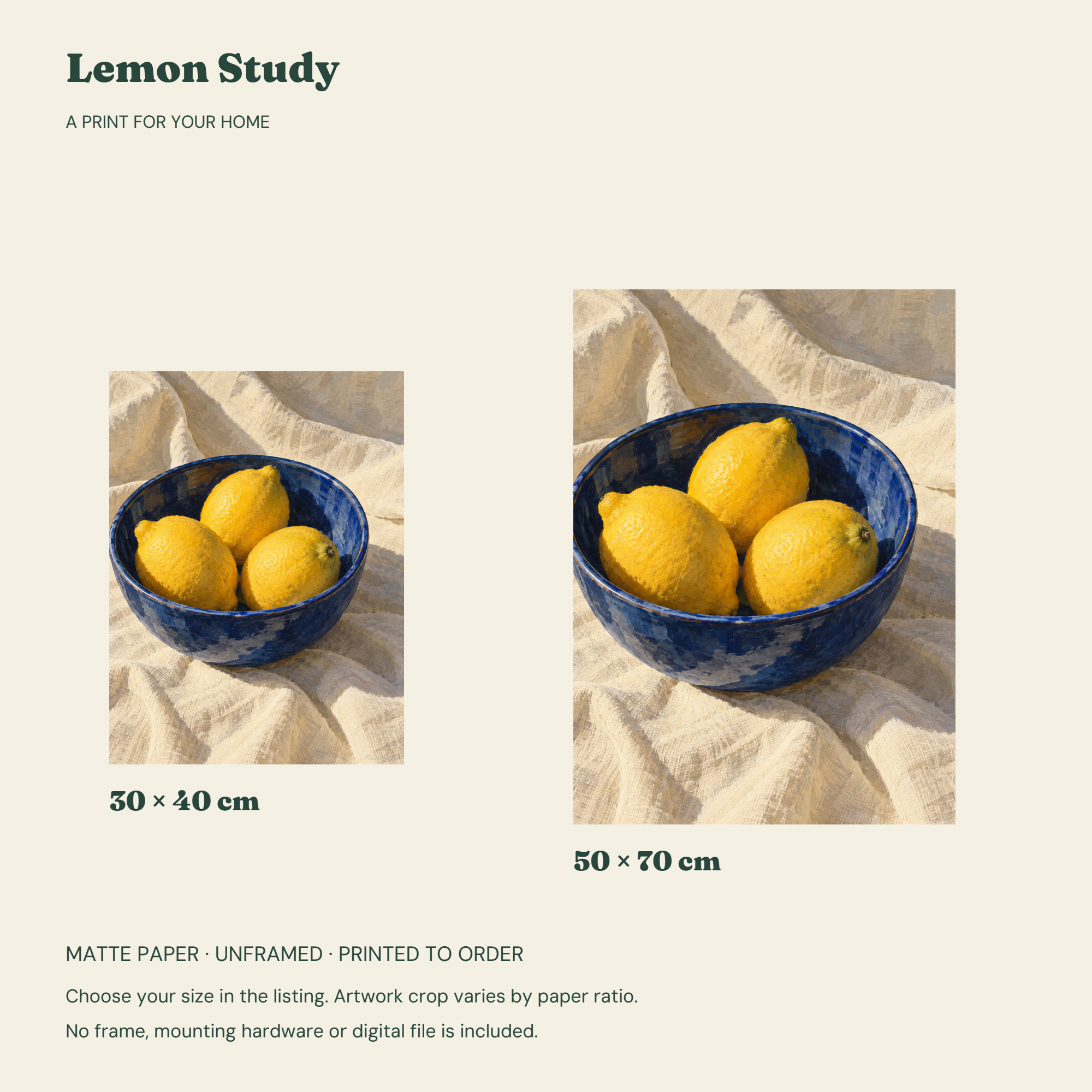 Lemon Study — 30 × 40 cm or 50 × 70 cm layouts without frames