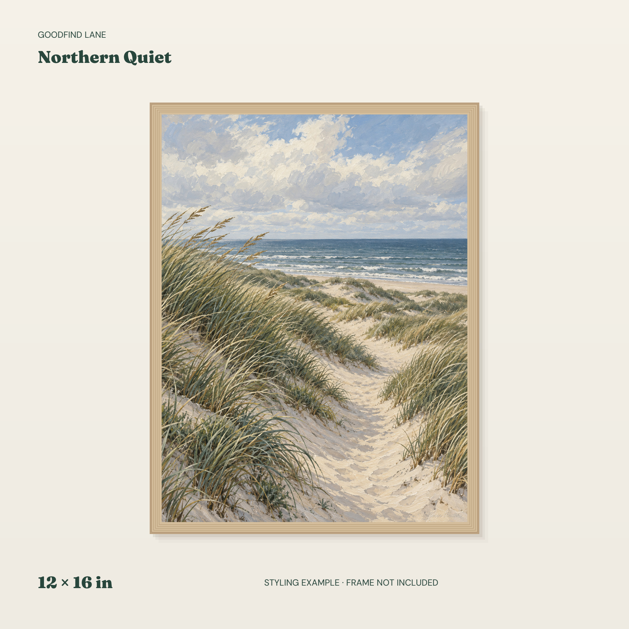 Northern Quiet — borderless 12 × 16 inches styling example; frame not included