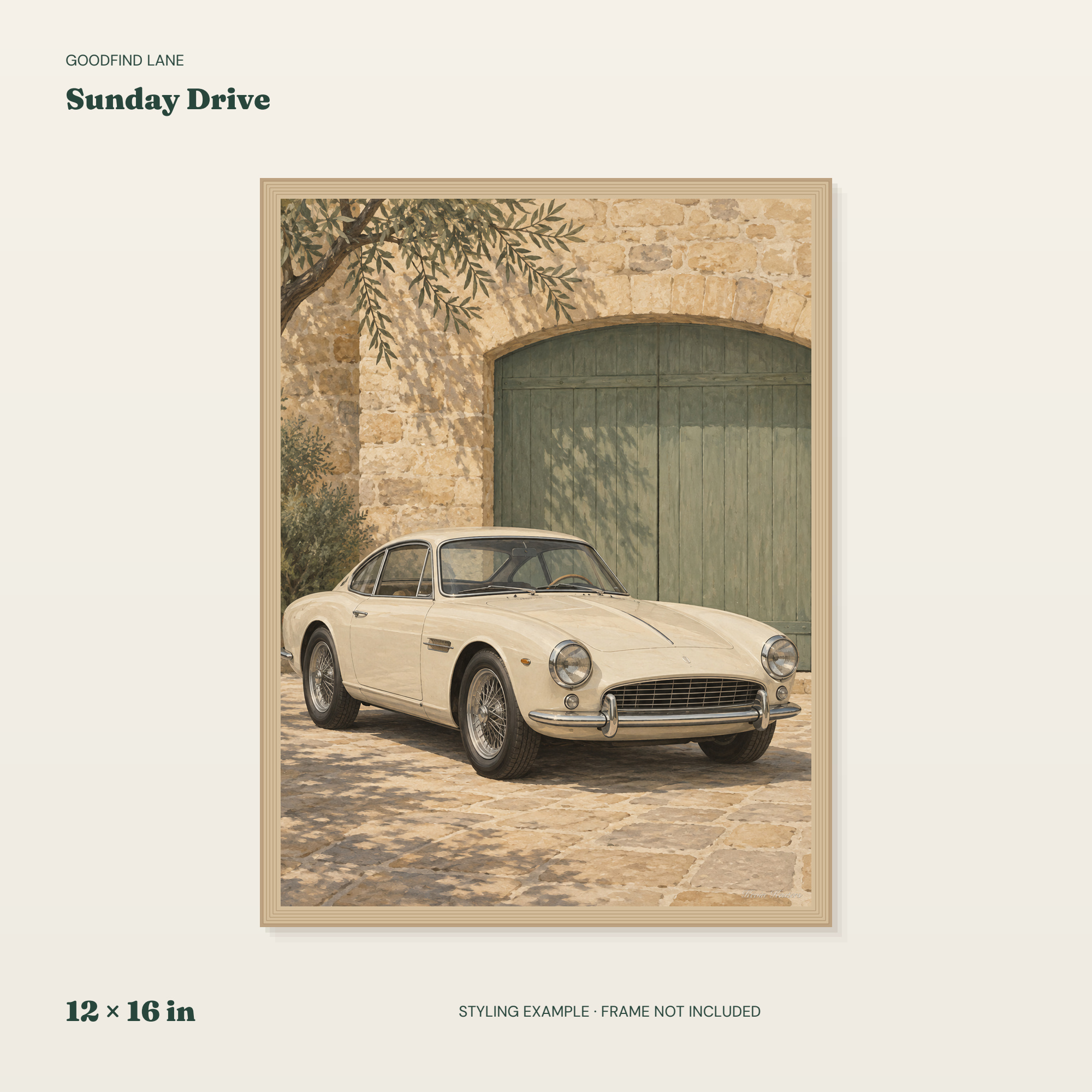 Sunday Drive — borderless 12 × 16 inches styling example; frame not included
